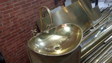 Brass Oval Sink Item Code BS19MP size long 50 cm. wide 40 cm price per set include water drain.